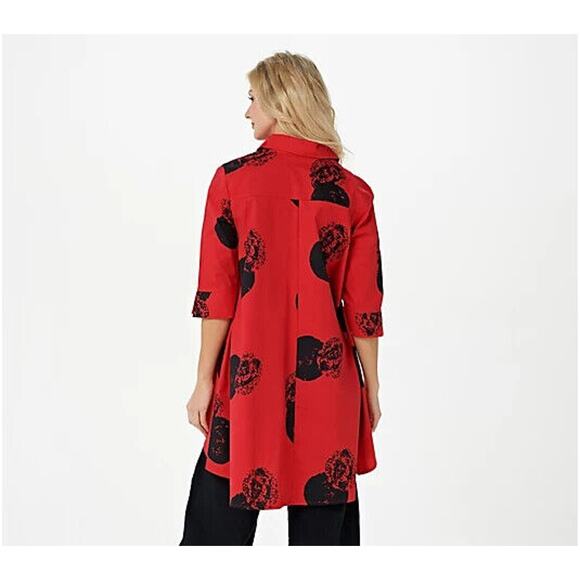 TRUTH + STYLE NEW $67 Printed Stretch Poplin Hi-Low Button Shirt Black Large - Picture 2 of 2